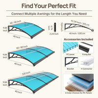 Dawning Home Window Awning Door Canopy – Polycarbonate Hollow Sheet with ABS Bracket and Separate Drainage Sink