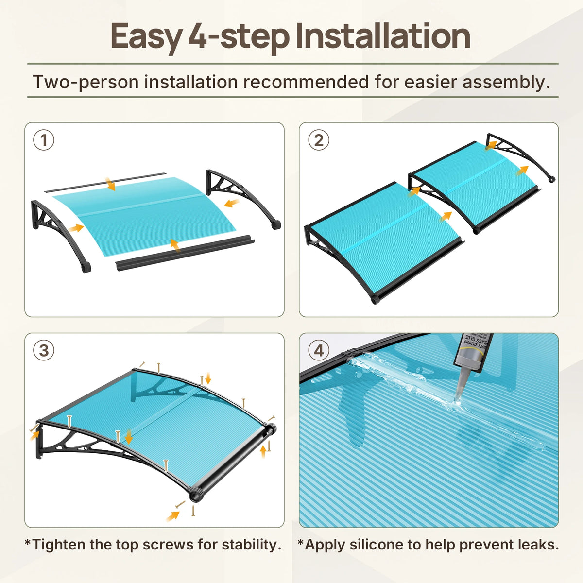 Dawning Home Window Awning Door Canopy – Polycarbonate Hollow Sheet with ABS Bracket and Separate Drainage Sink