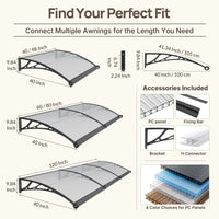 Dawning Home Window Awning Door Canopy – Polycarbonate Hollow Sheet with ABS Bracket and Separate Drainage Sink