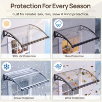 Dawning Home Window Awning Door Canopy – Polycarbonate Hollow Sheet with ABS Bracket and Separate Drainage Sink