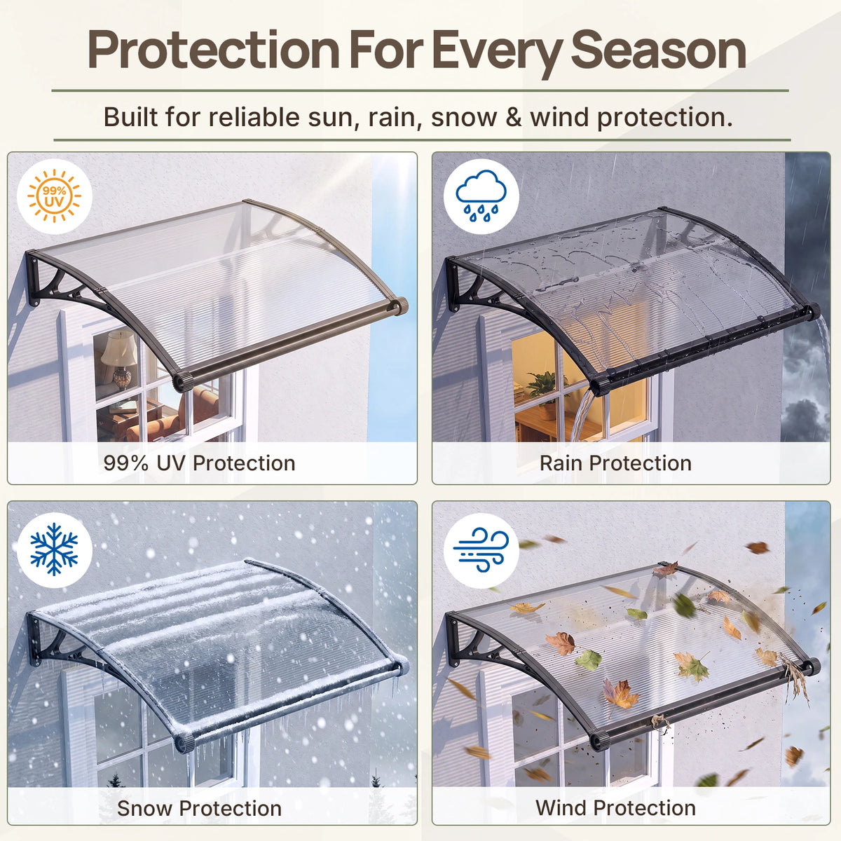 Dawning Home Window Awning Door Canopy – Polycarbonate Hollow Sheet with ABS Bracket and Separate Drainage Sink