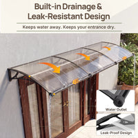 Dawning Home Window Awning Door Canopy – Polycarbonate Hollow Sheet with ABS Bracket and Separate Drainage Sink