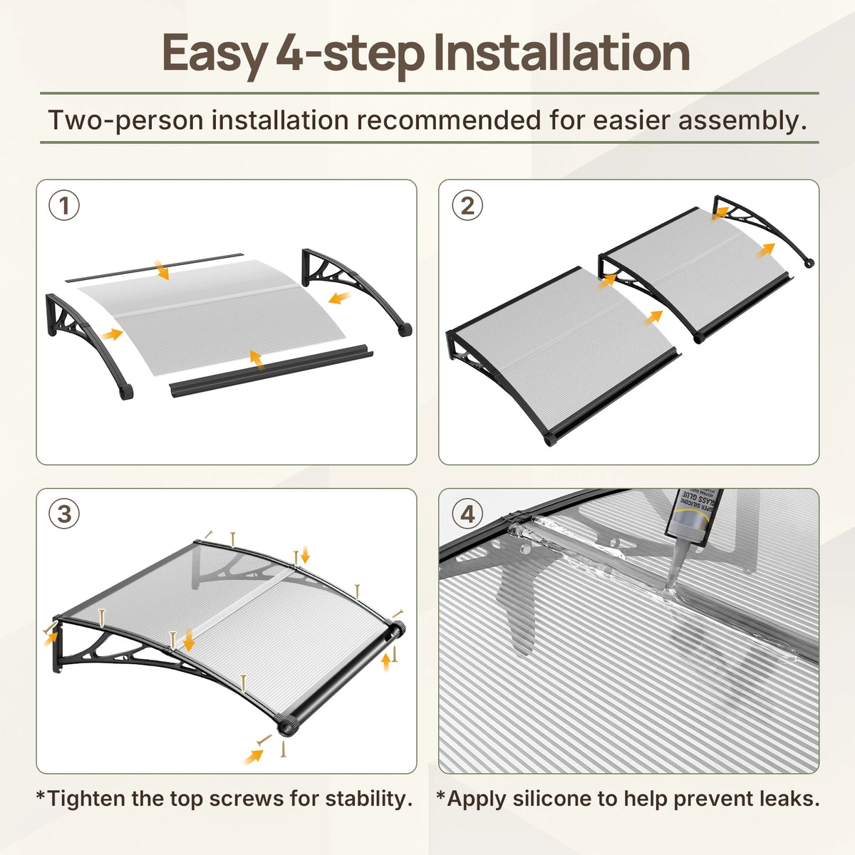 Dawning Home Window Awning Door Canopy – Polycarbonate Hollow Sheet with ABS Bracket and Separate Drainage Sink