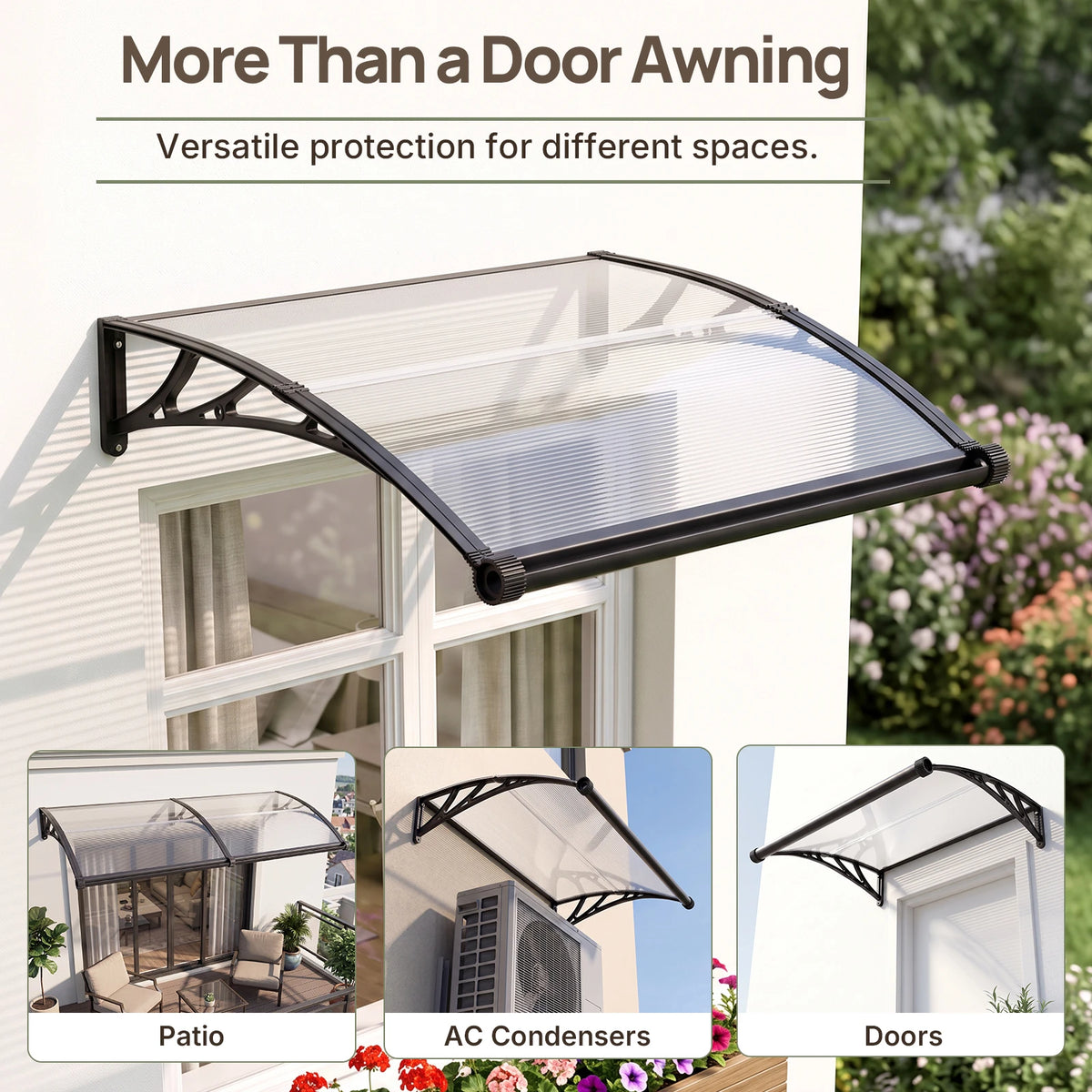 Dawning Home Window Awning Door Canopy – Polycarbonate Hollow Sheet with ABS Bracket and Separate Drainage Sink