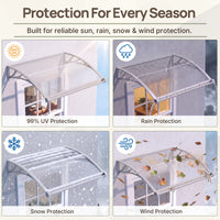 Dawning Home Window Awning Door Canopy – Polycarbonate Hollow Sheet with ABS Bracket and Separate Drainage Sink