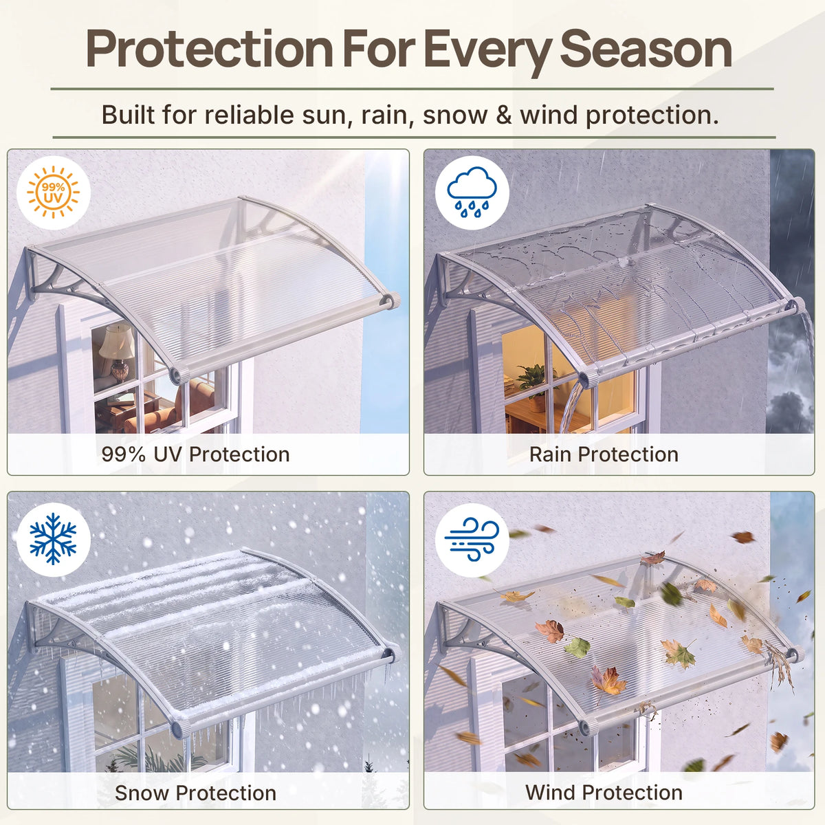 Dawning Home Window Awning Door Canopy – Polycarbonate Hollow Sheet with ABS Bracket and Separate Drainage Sink
