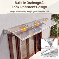 Dawning Home Window Awning Door Canopy – Polycarbonate Hollow Sheet with ABS Bracket and Separate Drainage Sink
