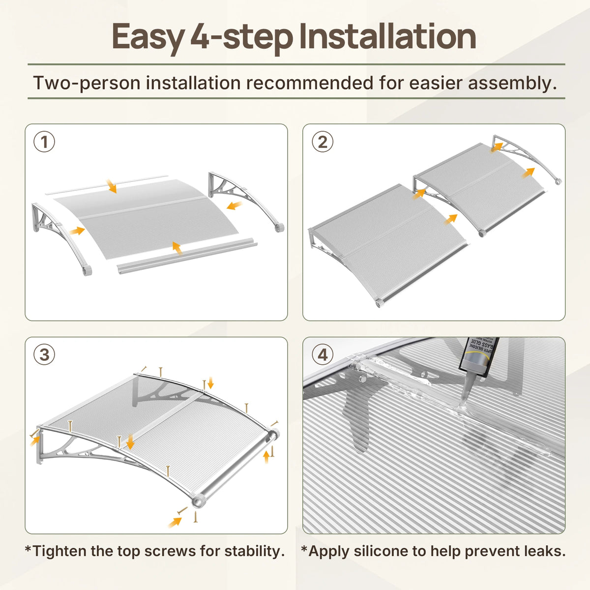 Dawning Home Window Awning Door Canopy – Polycarbonate Hollow Sheet with ABS Bracket and Separate Drainage Sink