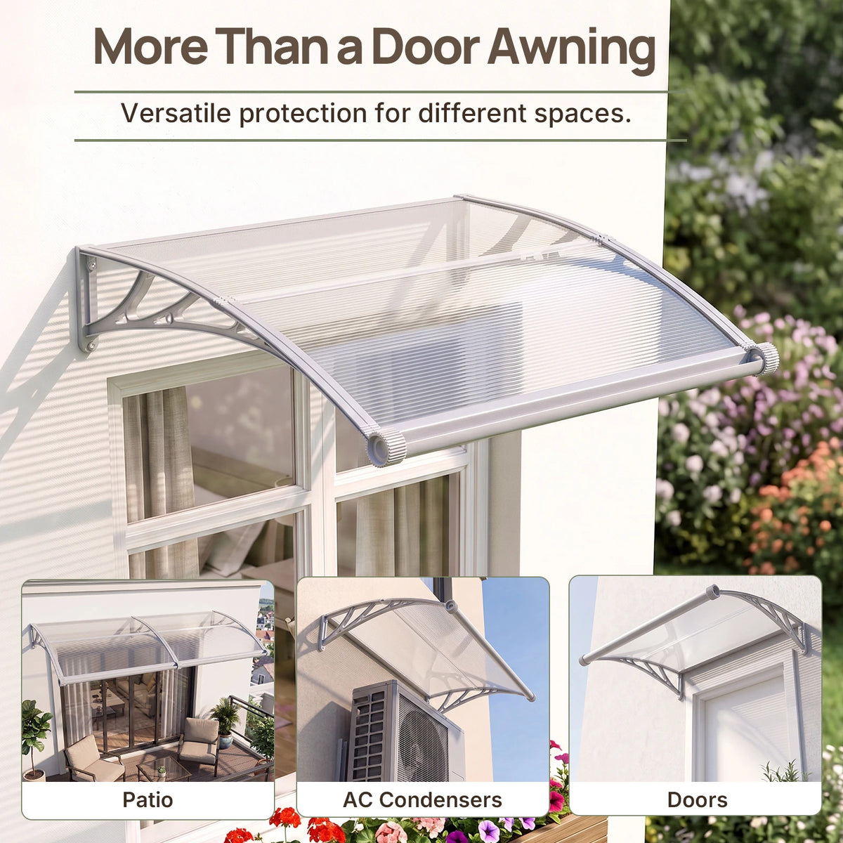 Dawning Home Window Awning Door Canopy – Polycarbonate Hollow Sheet with ABS Bracket and Separate Drainage Sink