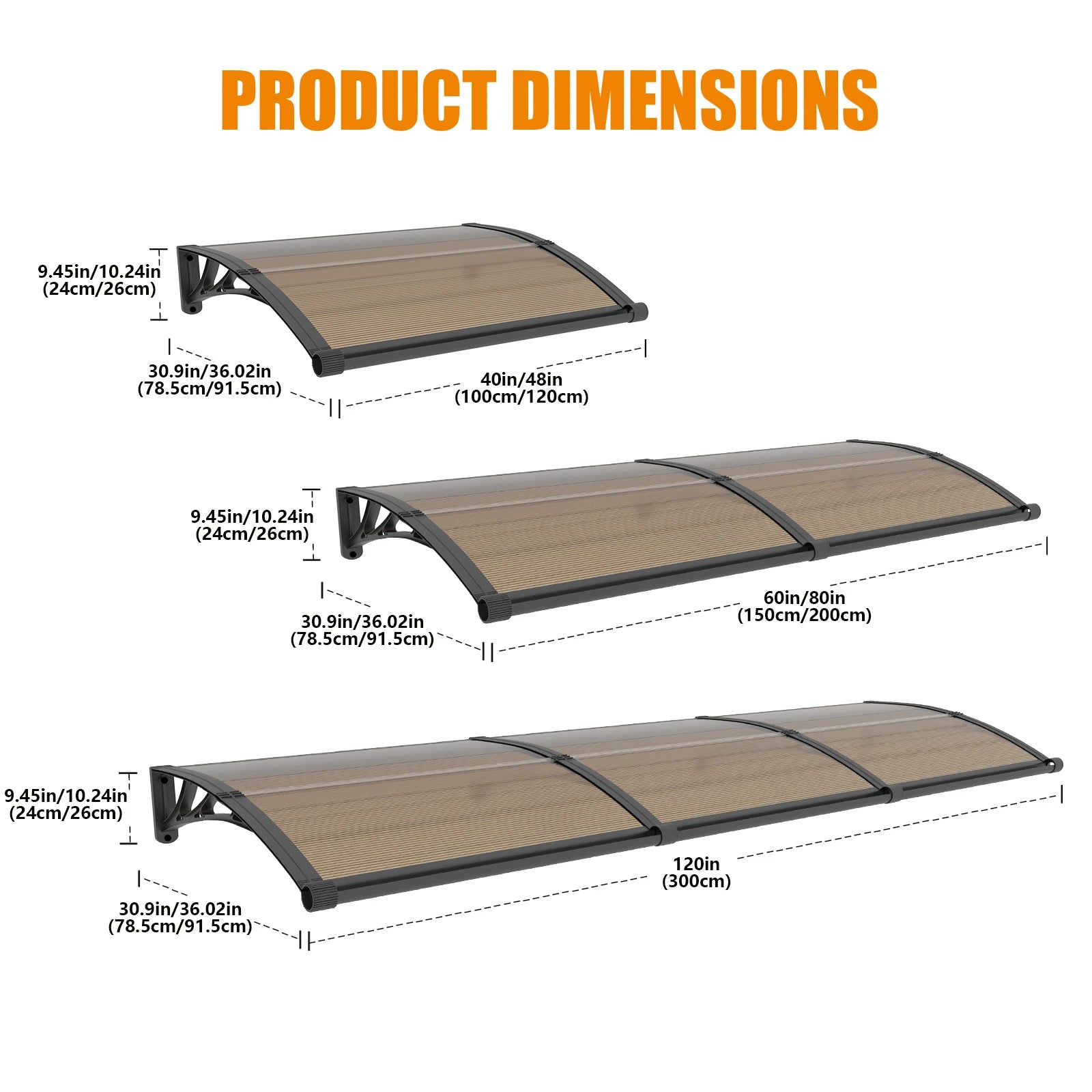 GUANSU-CN Toldo para ventana con gran drenaje para fregadero, toldo para puerta, panel de policarbonato, toldo para ventana exterior, toldo para alero de puerta delantera