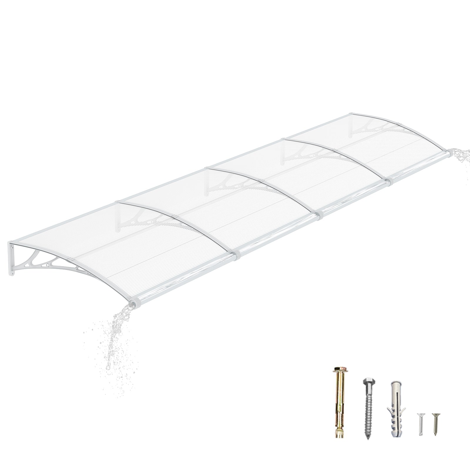 Door Awning Canopy with Drainage, Polycarbonate Exterior Door & Window Awning, UV Rain Snow Protection for Porch Patio Entrance