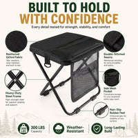 16" Collapsible Folding Stool with Storage Pockets