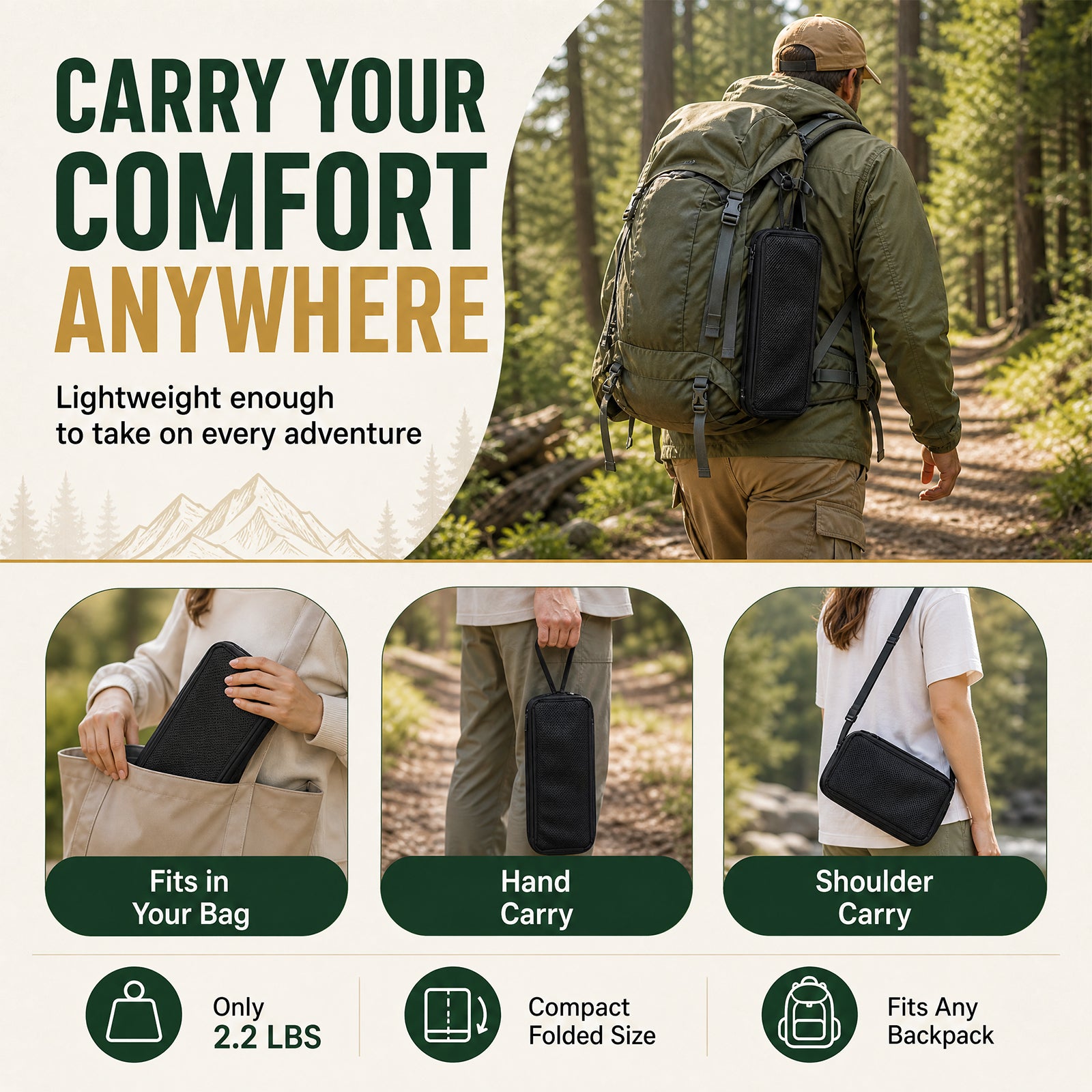 16" Collapsible Folding Stool with Storage Pockets