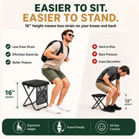 16" Collapsible Folding Stool with Storage Pockets