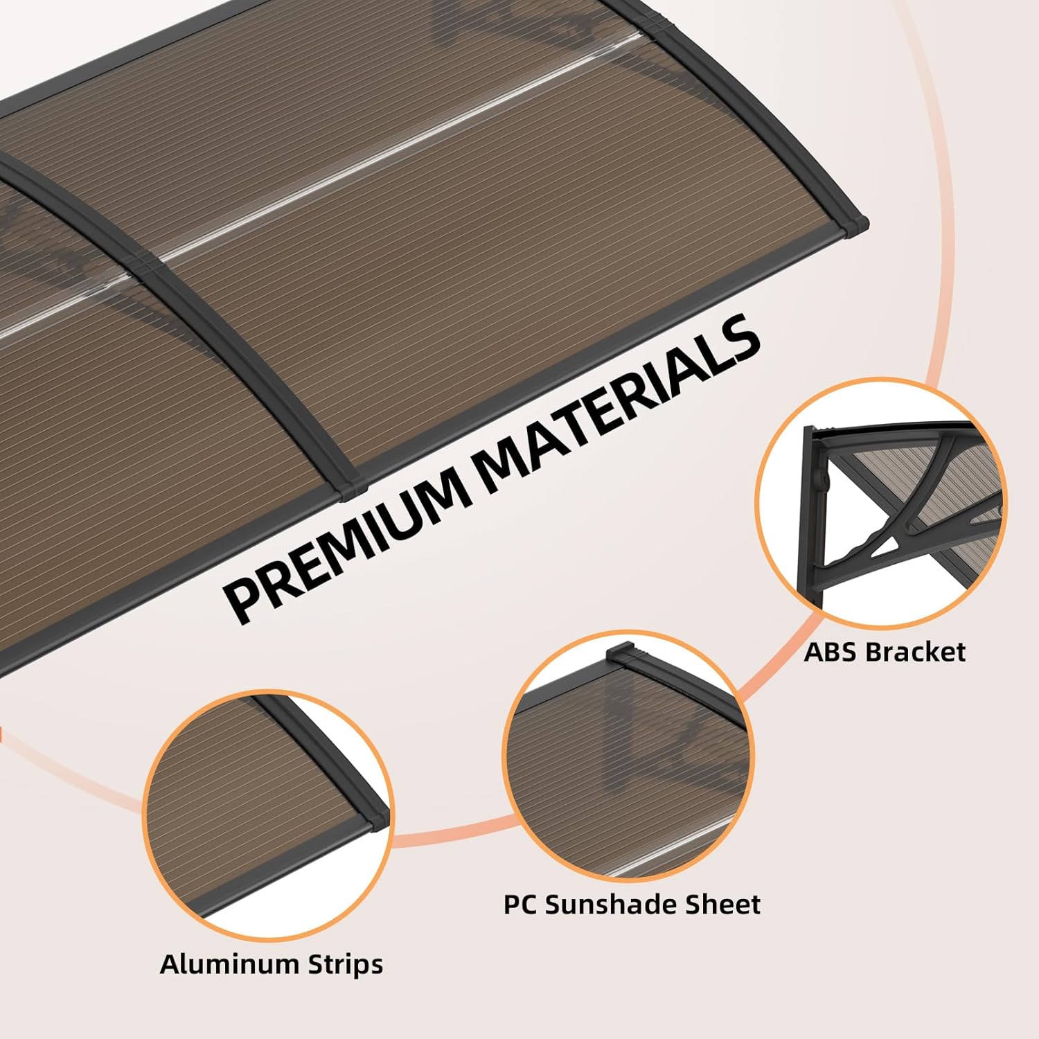Dawninghome Polycarbonate Window Awning Door Canopy 24x40 inches 60x100cm with Large Drainage Sink