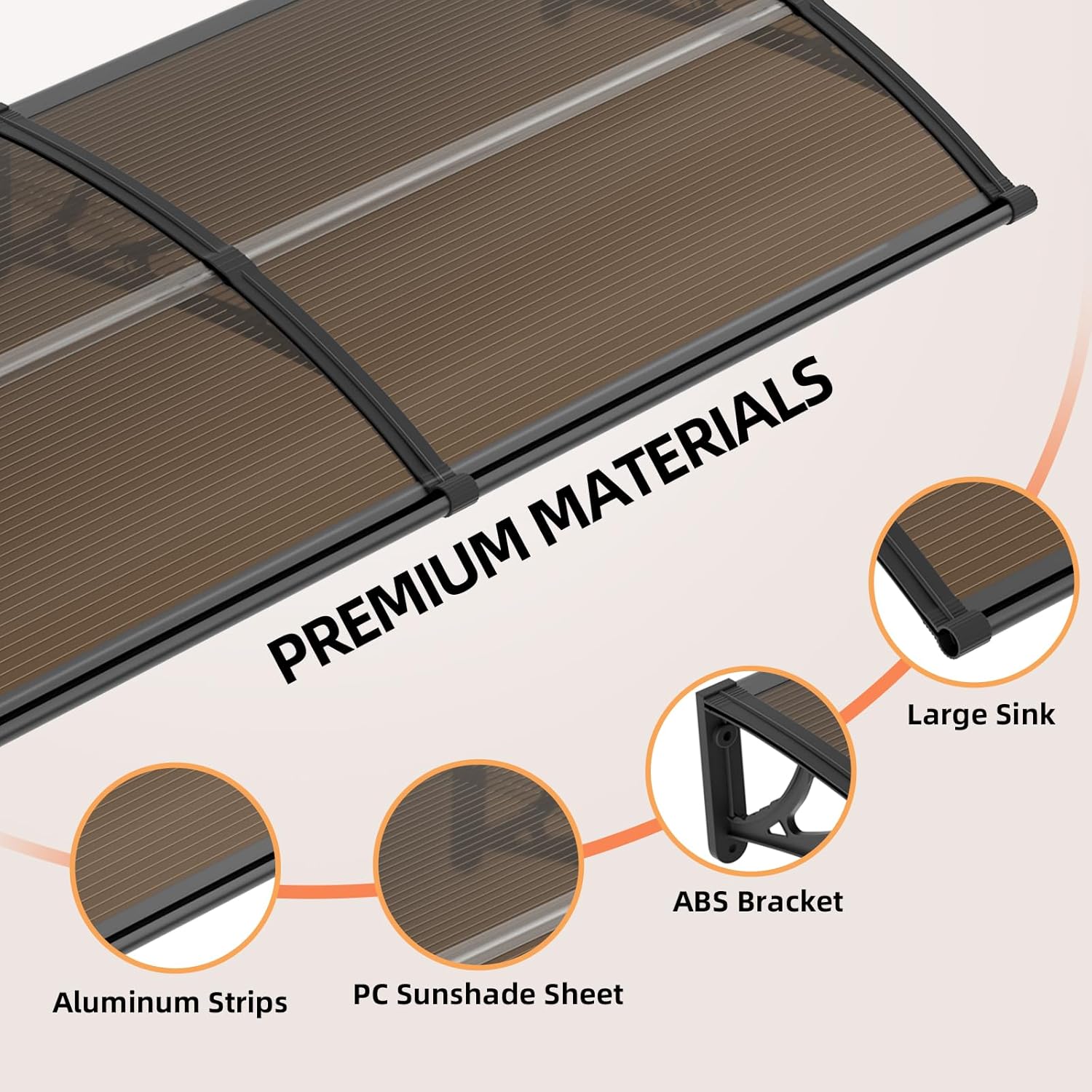 Dawning Home Window Awning Door Canopy – Polycarbonate Hollow Sheet with ABS Bracket and Separate Drainage Sink